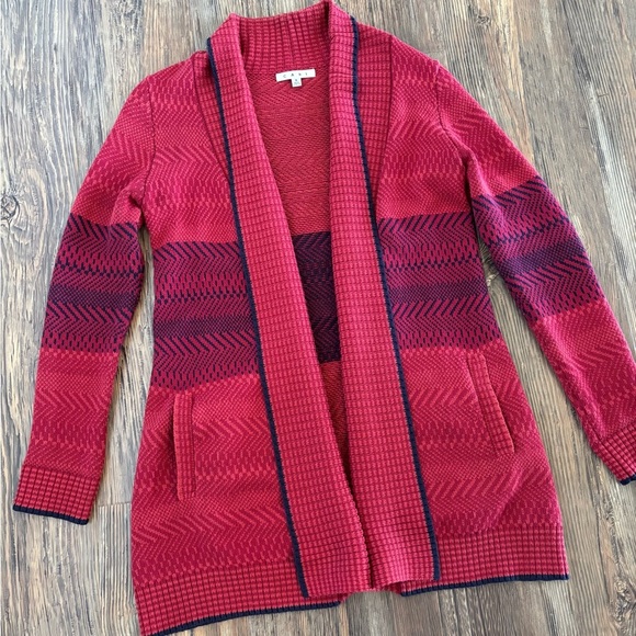 CAbi Joy Open Front Long Cardigan Knit Sweater Womens Sm Red Navy Blue Style 897 - Picture 9 of 10